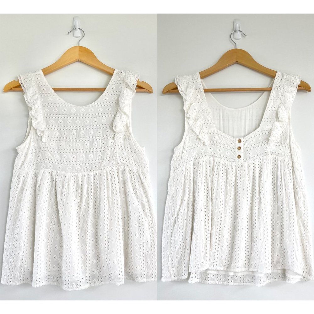 Sezane White Eyelet Summer Top